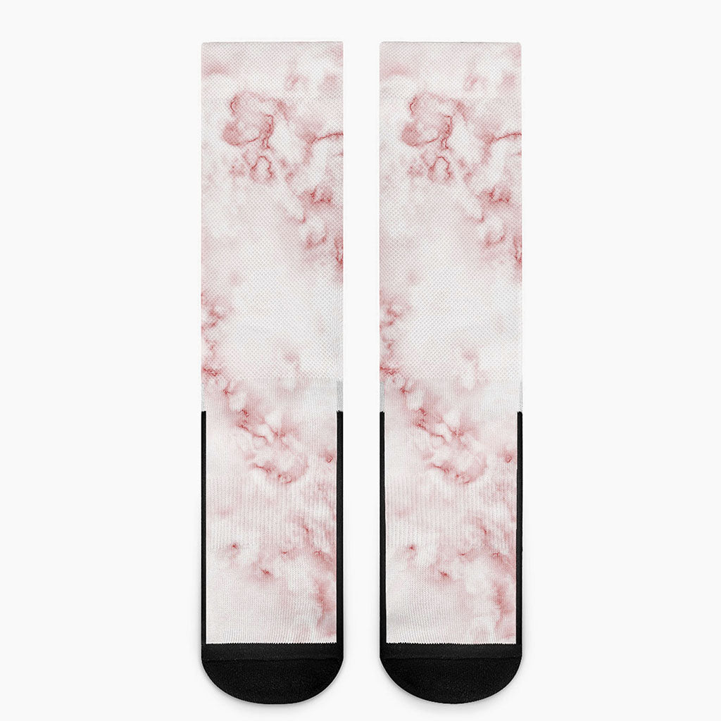 Rose Pink Marble Print Crew Socks