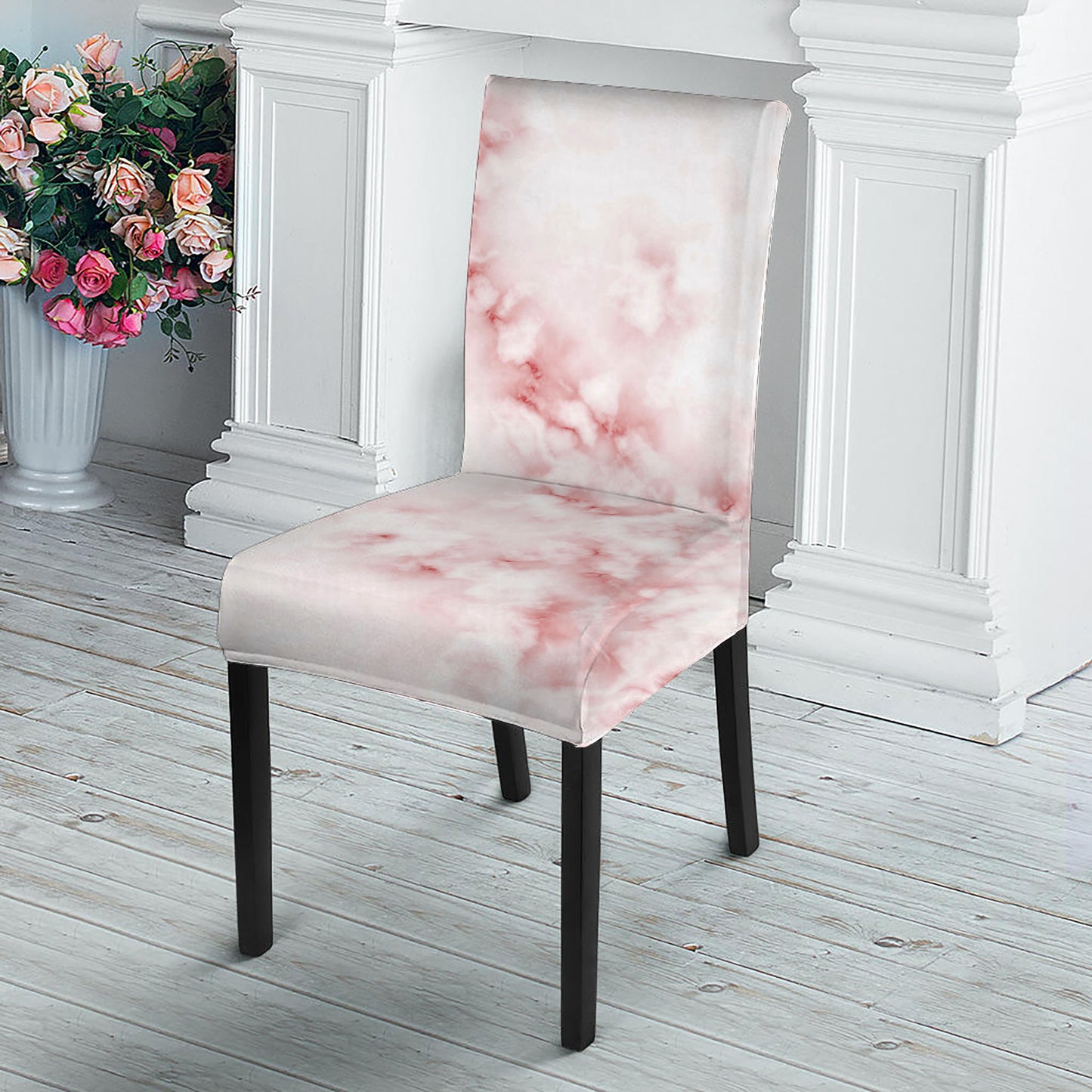 Rose Pink Marble Print Dining Chair Slipcover