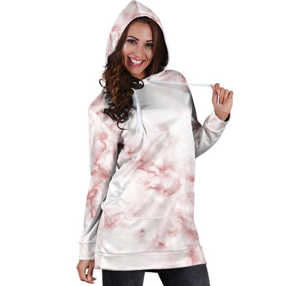 Rose Pink Marble Print Hoodie Dress GearFrost