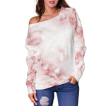 Rose Pink Marble Print Off Shoulder Sweatshirt GearFrost