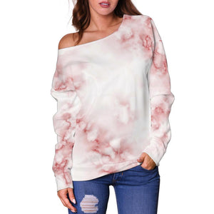 Rose Pink Marble Print Off Shoulder Sweatshirt GearFrost