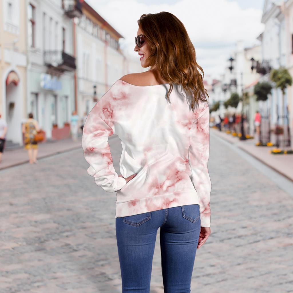 Rose Pink Marble Print Off Shoulder Sweatshirt GearFrost