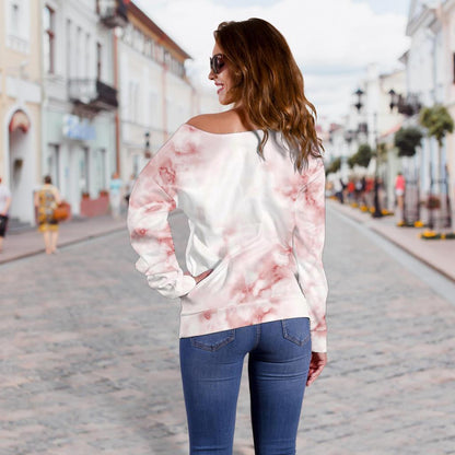 Rose Pink Marble Print Off Shoulder Sweatshirt GearFrost