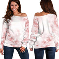 Rose Pink Marble Print Off The Shoulder Sweatshirt