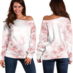 Rose Pink Marble Print Off Shoulder Sweatshirt GearFrost