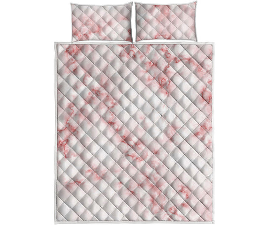 Rose Pink Marble Print Quilt Bed Set