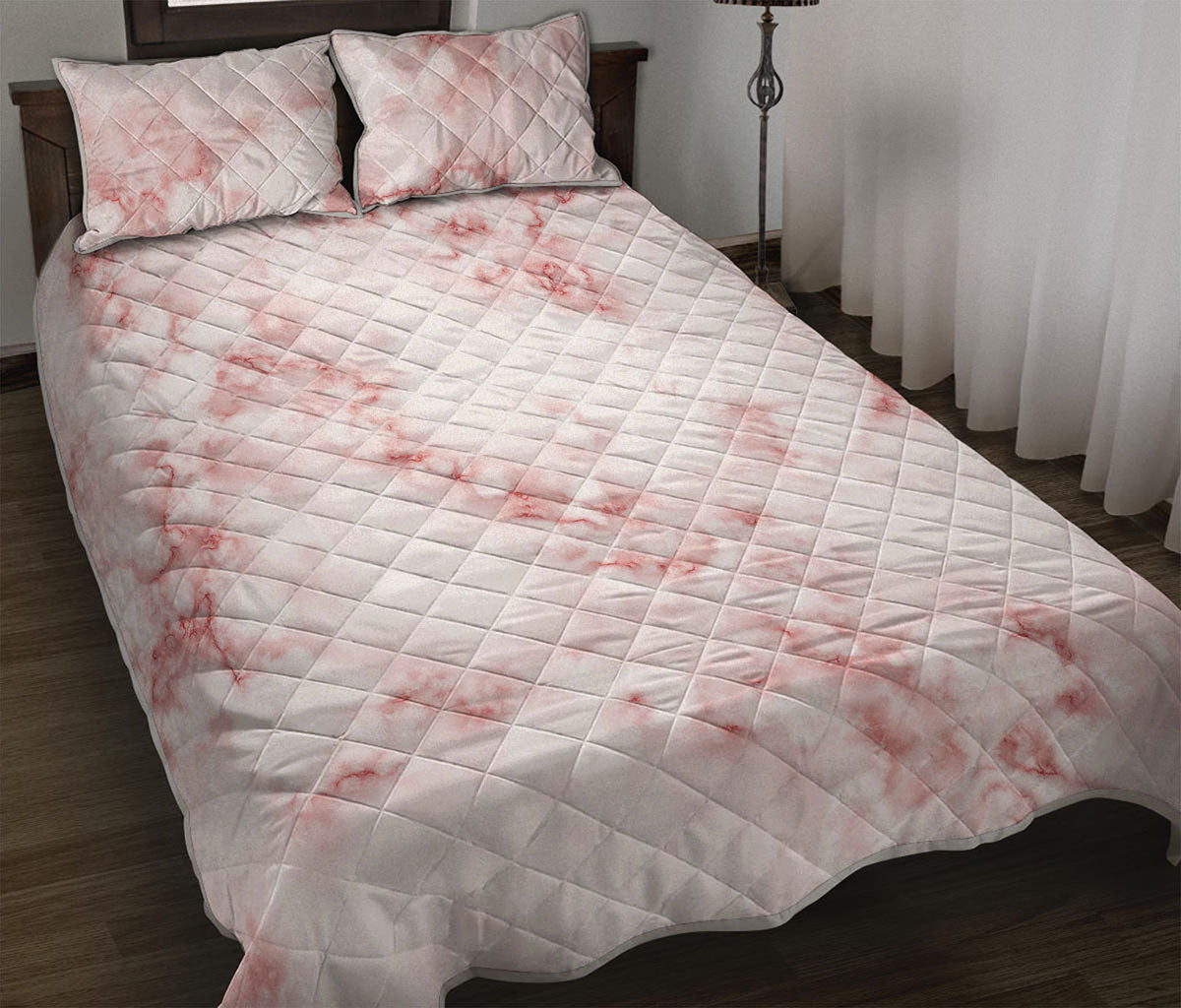 Rose Pink Marble Print Quilt Bed Set