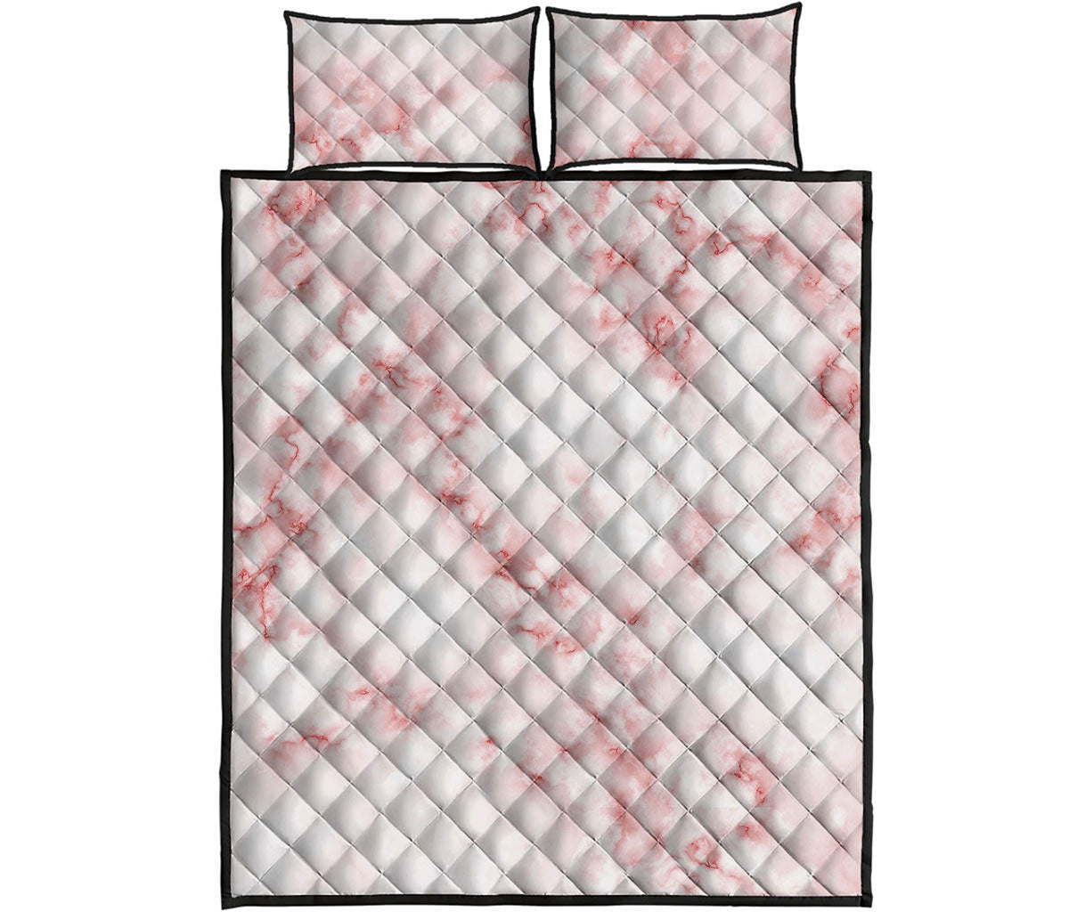 Rose Pink Marble Print Quilt Bed Set