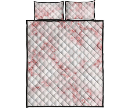 Rose Pink Marble Print Quilt Bed Set