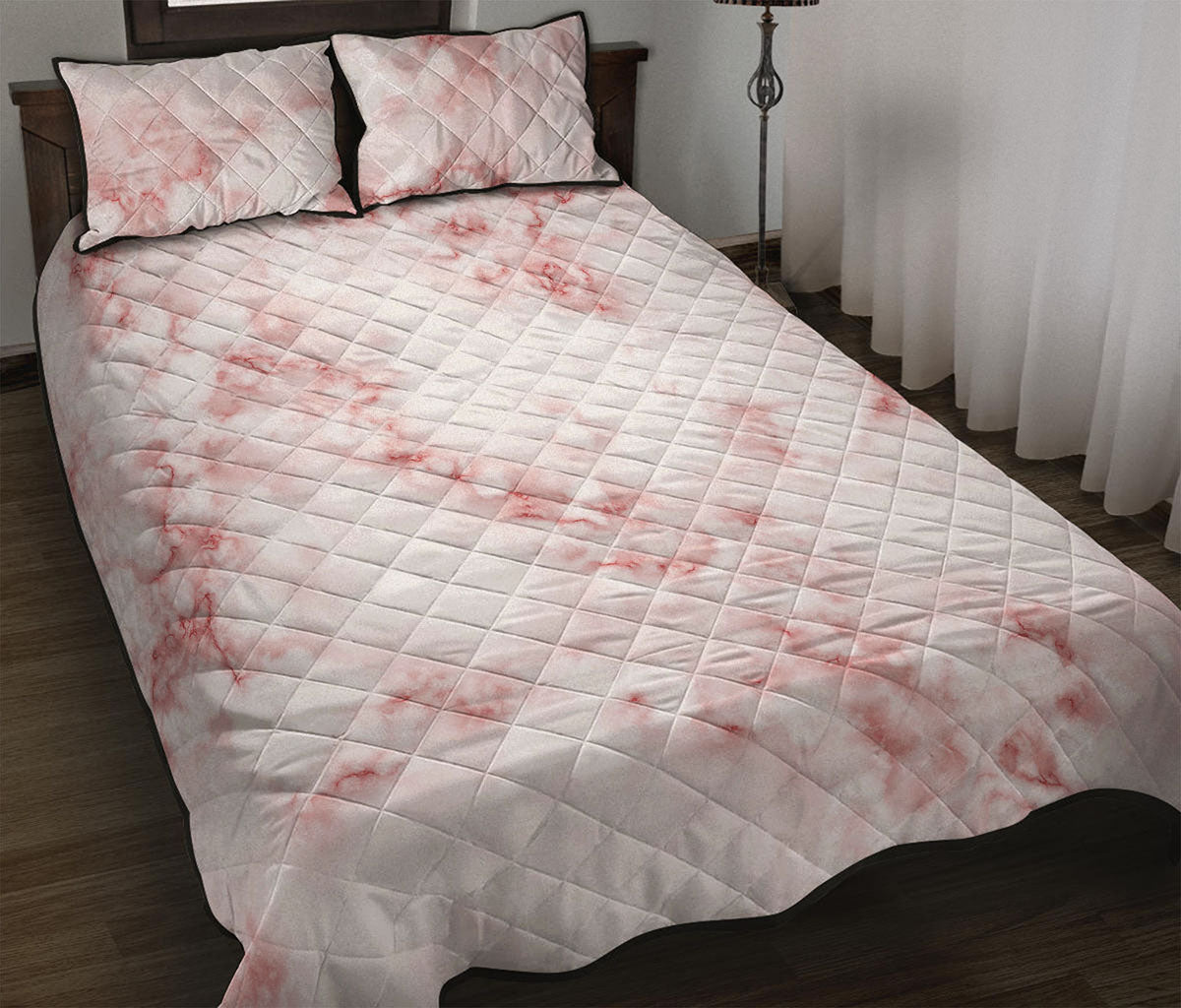 Rose Pink Marble Print Quilt Bed Set