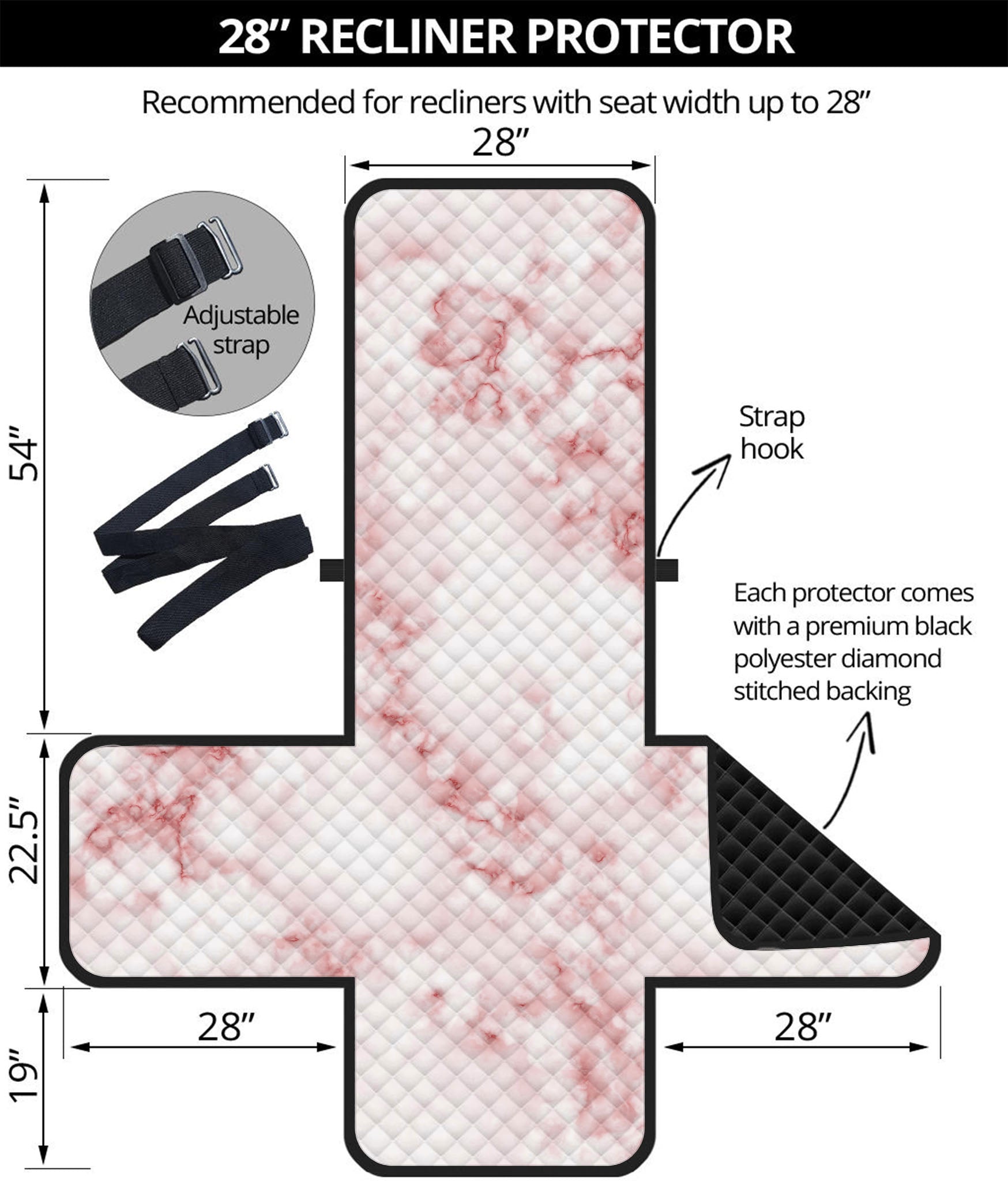 Rose Pink Marble Print Recliner Protector