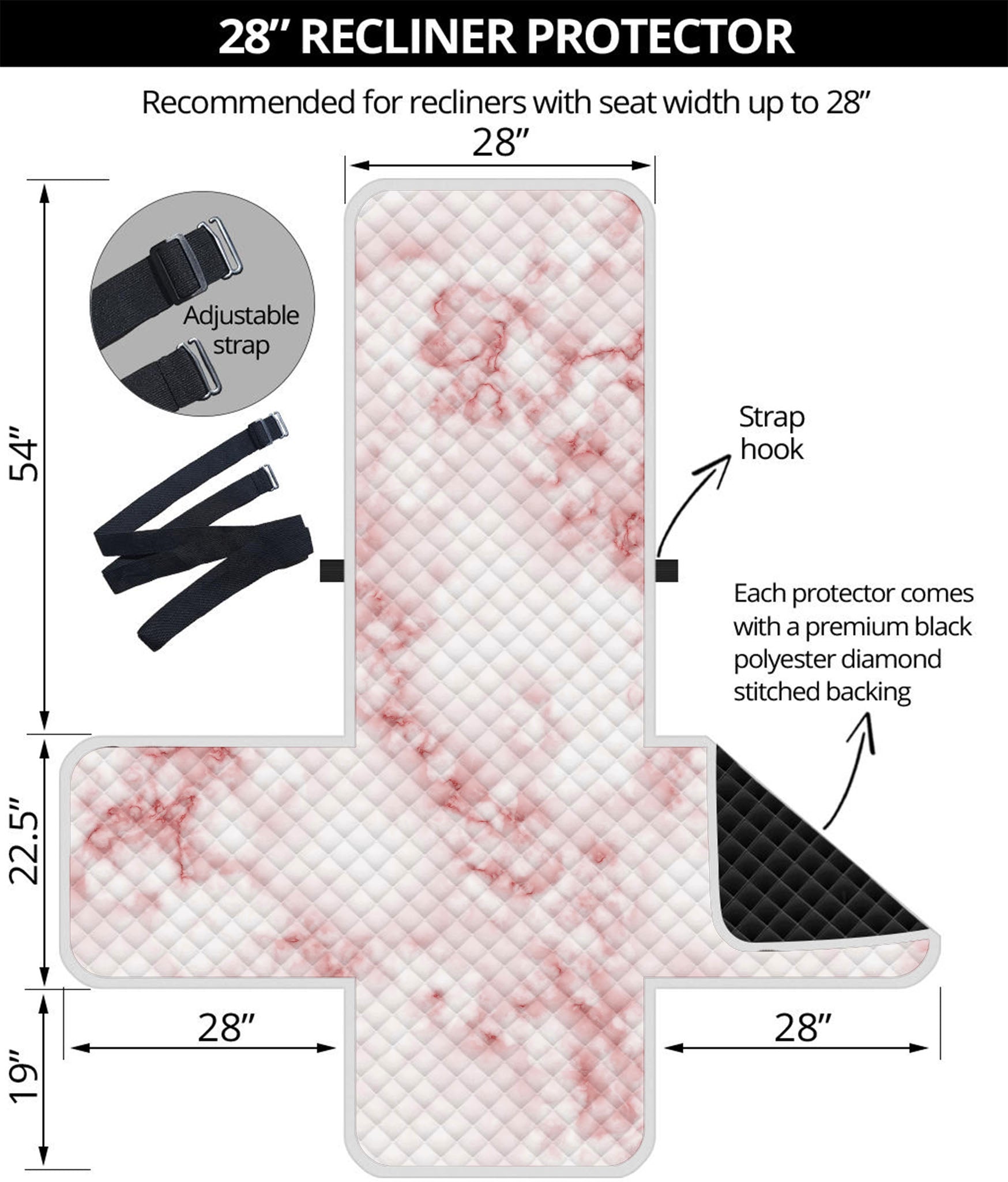 Rose Pink Marble Print Recliner Protector