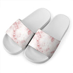 Rose Pink Marble Print White Slide Sandals