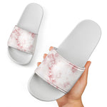 Rose Pink Marble Print White Slide Sandals