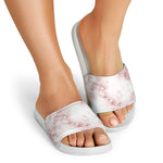 Rose Pink Marble Print White Slide Sandals