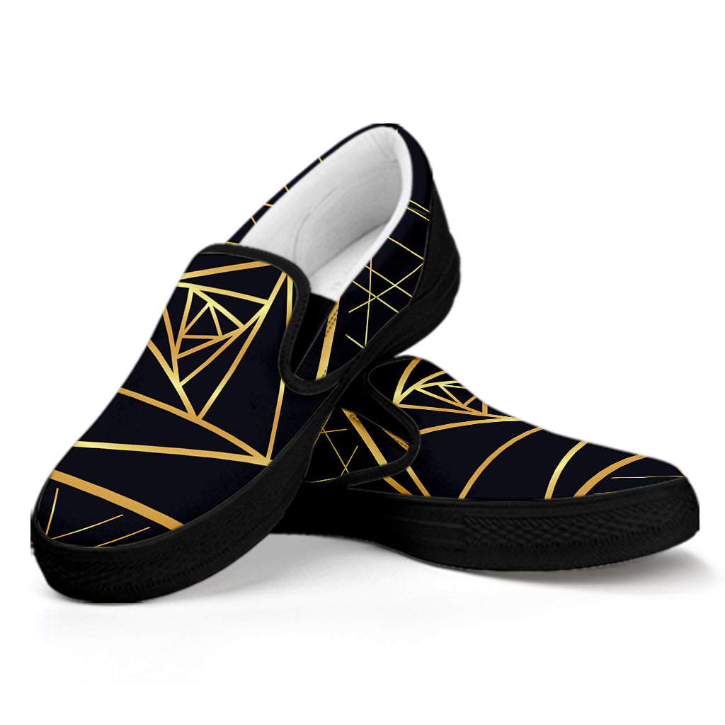 Rose Pyramid Print Black Slip On Shoes