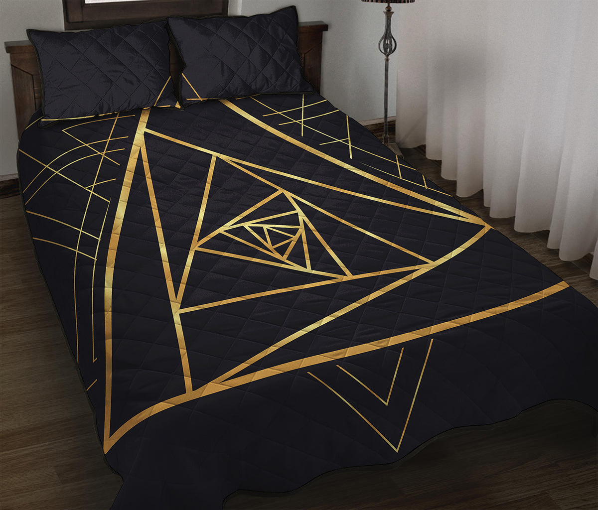 Rose Pyramid Print Quilt Bed Set