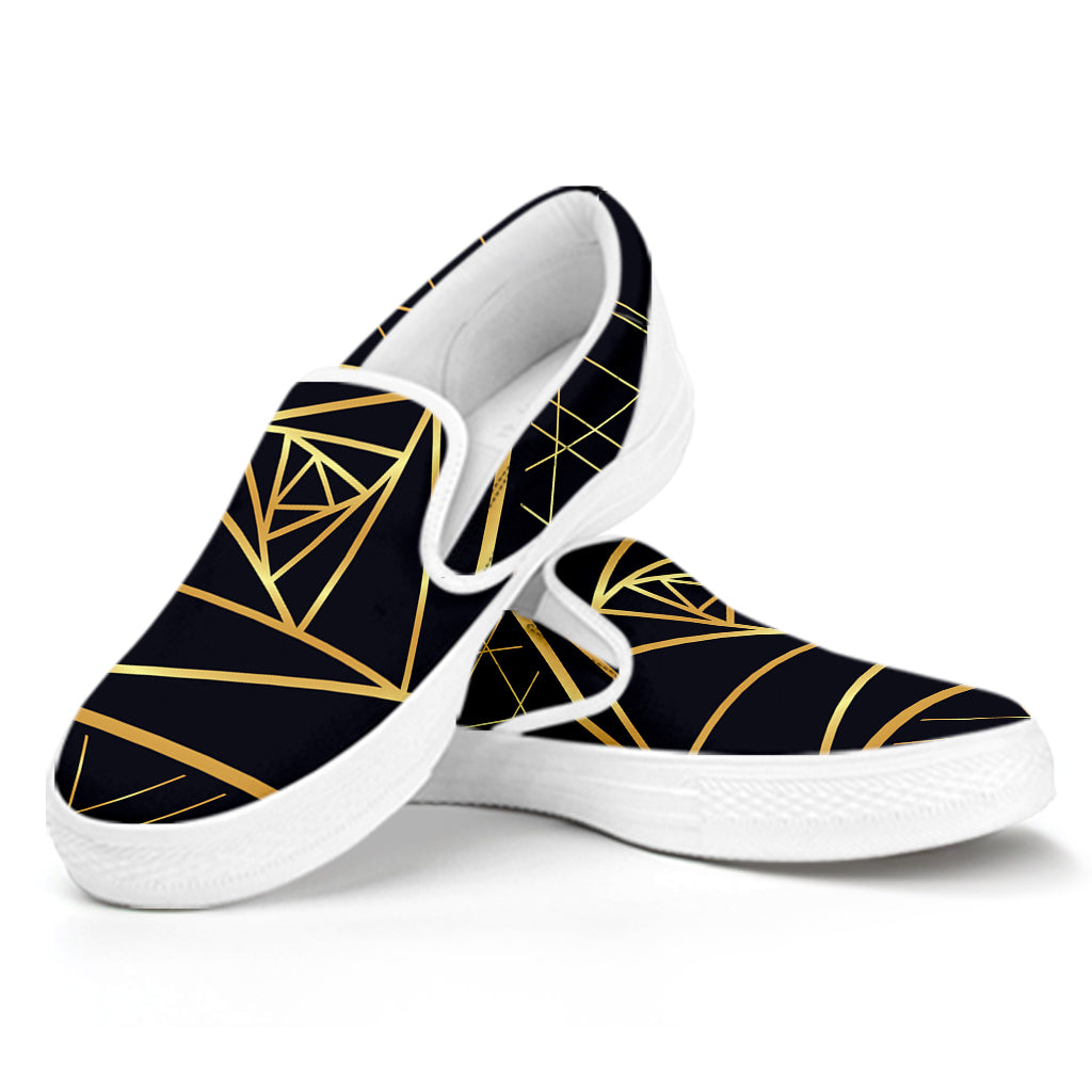 Rose Pyramid Print White Slip On Shoes