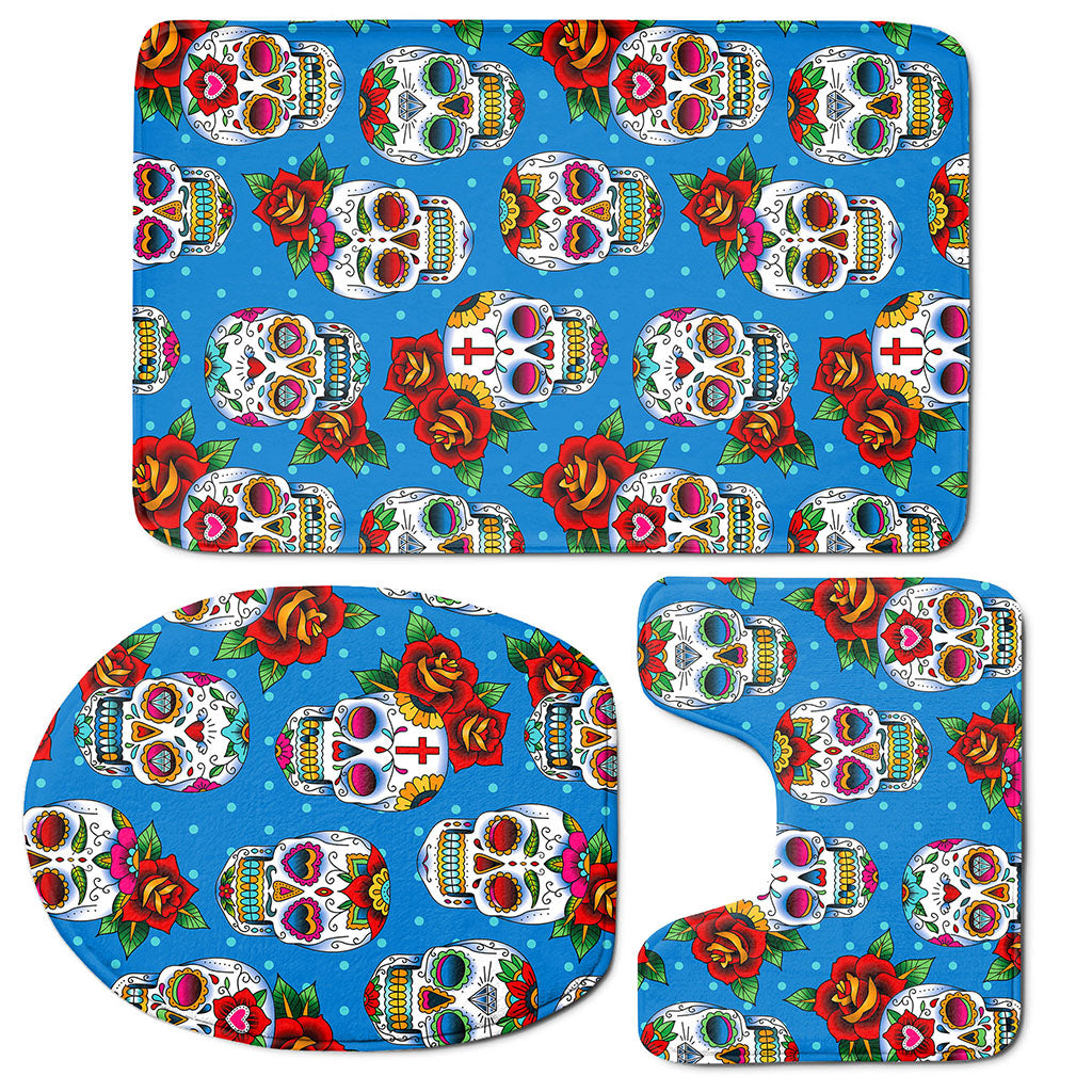 Rose Sugar Skull Pattern Print 3 Piece Bath Mat Set