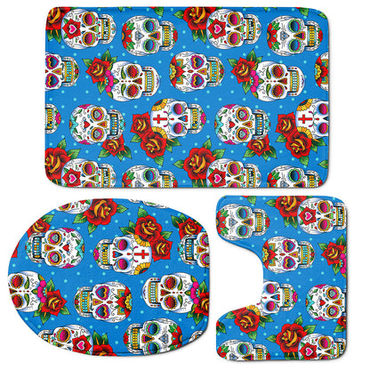 Rose Sugar Skull Pattern Print 3 Piece Bath Mat Set