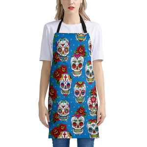 Rose Sugar Skull Pattern Print Apron