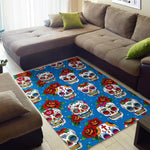 Rose Sugar Skull Pattern Print Area Rug GearFrost