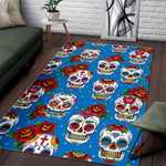 Rose Sugar Skull Pattern Print Area Rug GearFrost