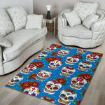 Rose Sugar Skull Pattern Print Area Rug GearFrost