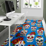 Rose Sugar Skull Pattern Print Area Rug GearFrost