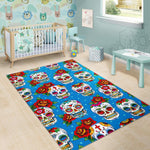 Rose Sugar Skull Pattern Print Area Rug GearFrost
