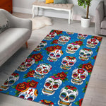 Rose Sugar Skull Pattern Print Area Rug GearFrost