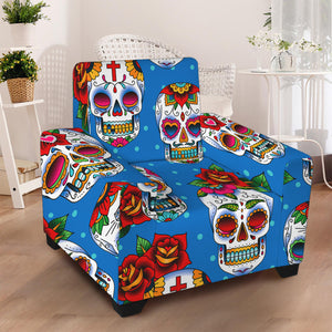 Rose Sugar Skull Pattern Print Armchair Slipcover