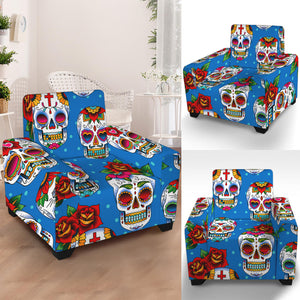 Rose Sugar Skull Pattern Print Armchair Slipcover