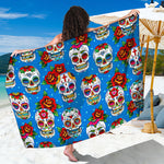 Rose Sugar Skull Pattern Print Beach Sarong Wrap