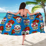 Rose Sugar Skull Pattern Print Beach Sarong Wrap