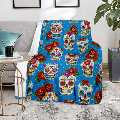 Rose Sugar Skull Pattern Print Blanket