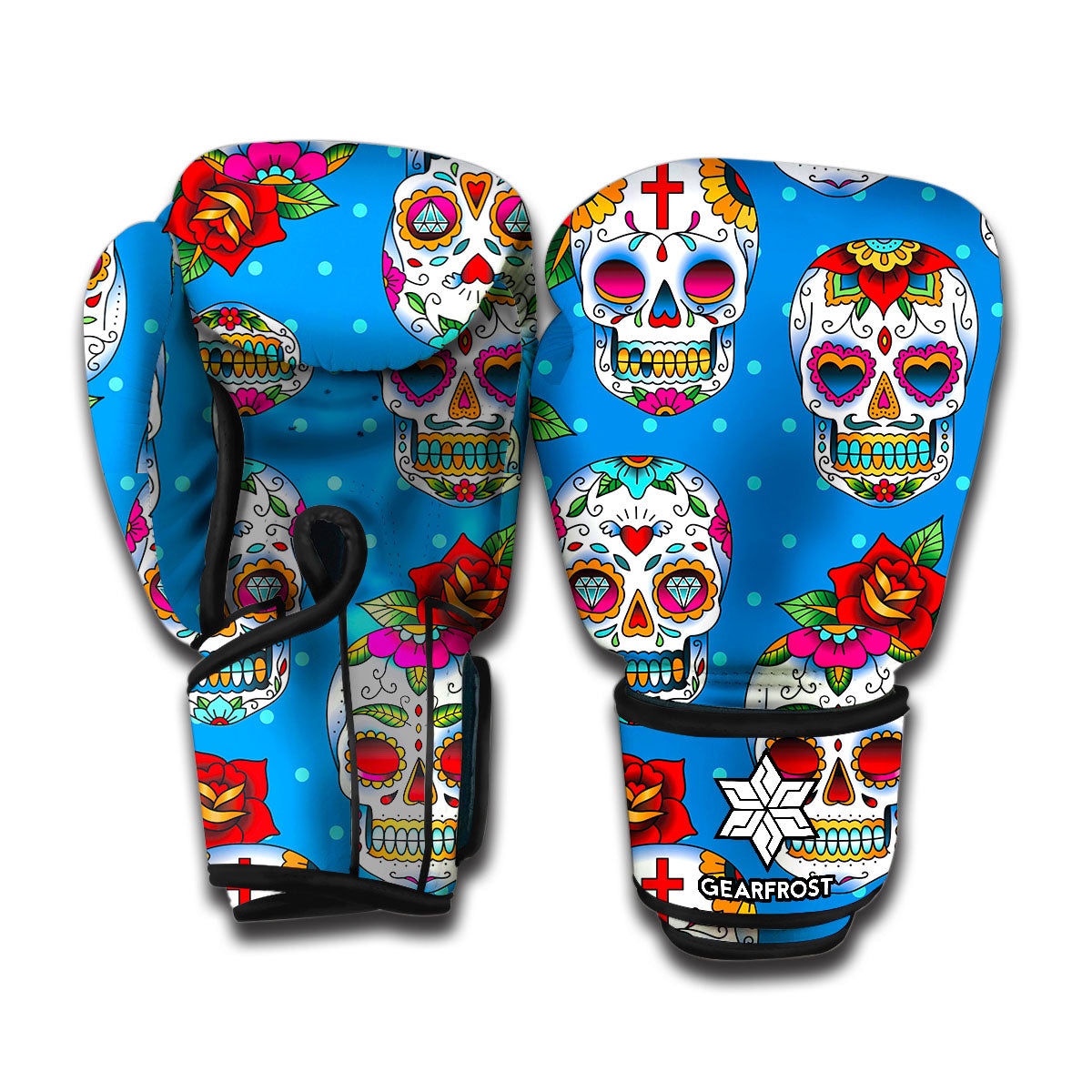 Rose Sugar Skull Pattern Print Boxing Gloves
