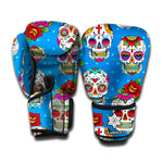 Rose Sugar Skull Pattern Print Boxing Gloves