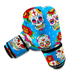 Rose Sugar Skull Pattern Print Boxing Gloves