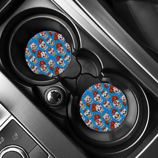 Rose Sugar Skull Pattern Print Car Coasters