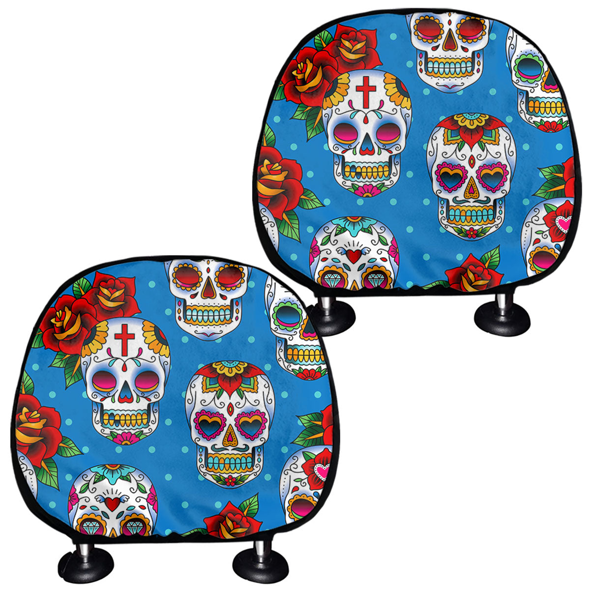 Rose Sugar Skull Pattern Print Car Headrest Covers