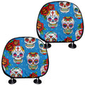 Rose Sugar Skull Pattern Print Car Headrest Covers