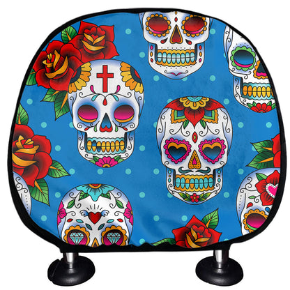 Rose Sugar Skull Pattern Print Car Headrest Covers