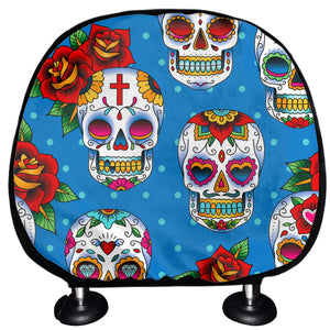 Rose Sugar Skull Pattern Print Car Headrest Covers