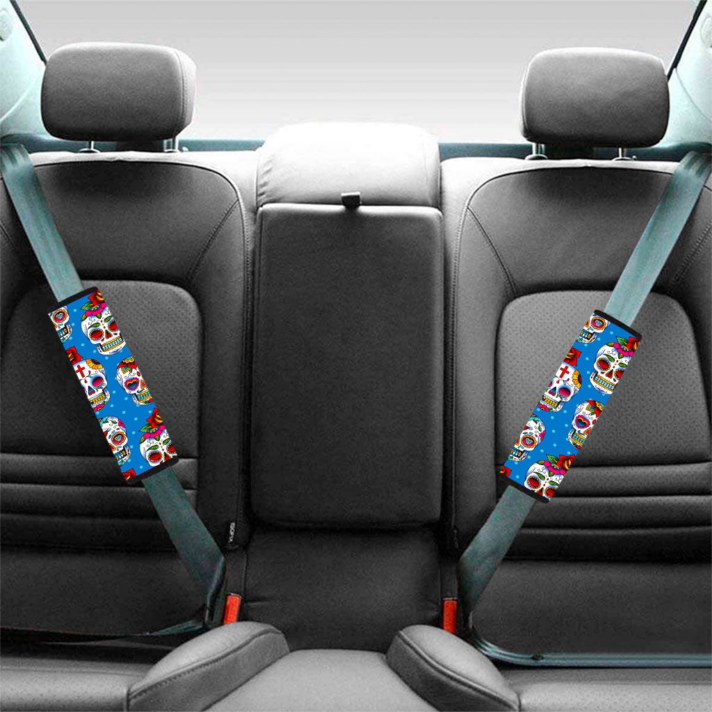 Rose Sugar Skull Pattern Print Car Seat Belt Covers