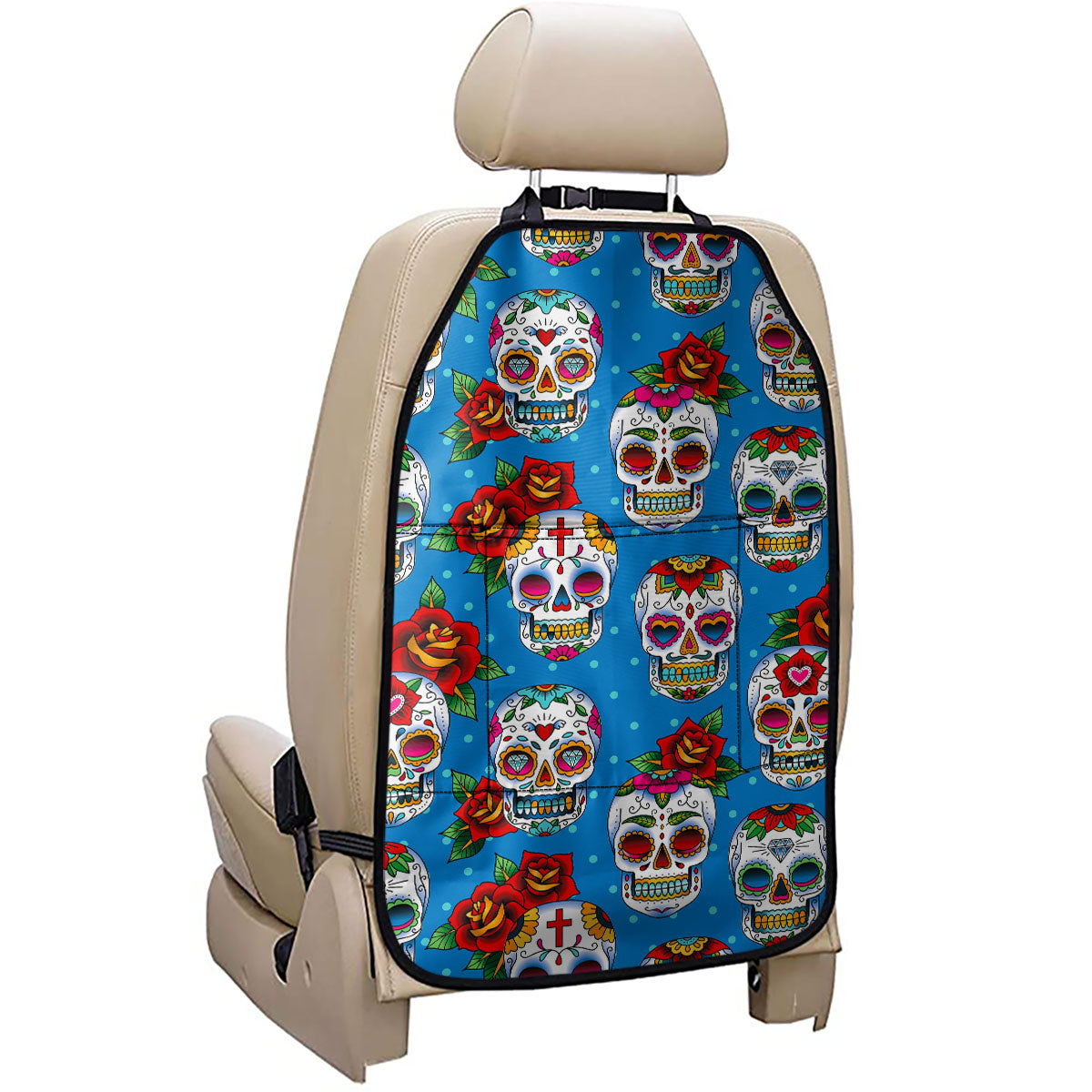 Rose Sugar Skull Pattern Print Car Seat Organizers