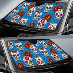 Rose Sugar Skull Pattern Print Car Sun Shade GearFrost