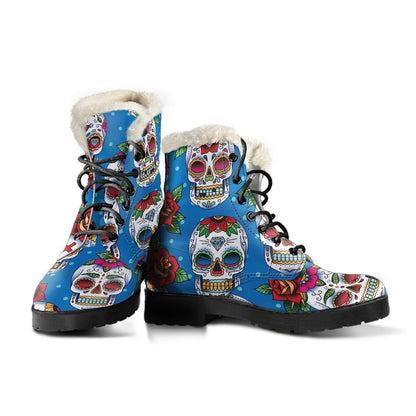 Rose Sugar Skull Pattern Print Comfy Boots GearFrost