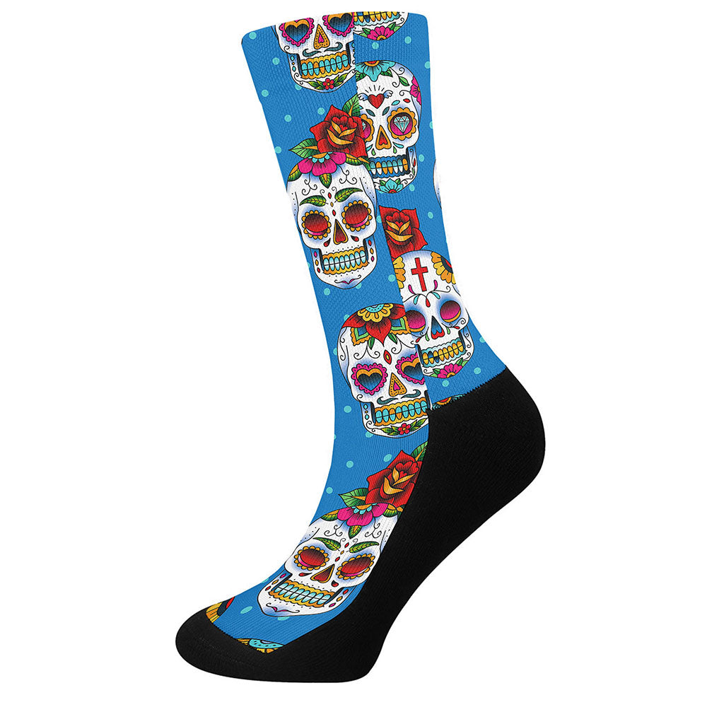 Rose Sugar Skull Pattern Print Crew Socks