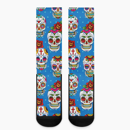Rose Sugar Skull Pattern Print Crew Socks